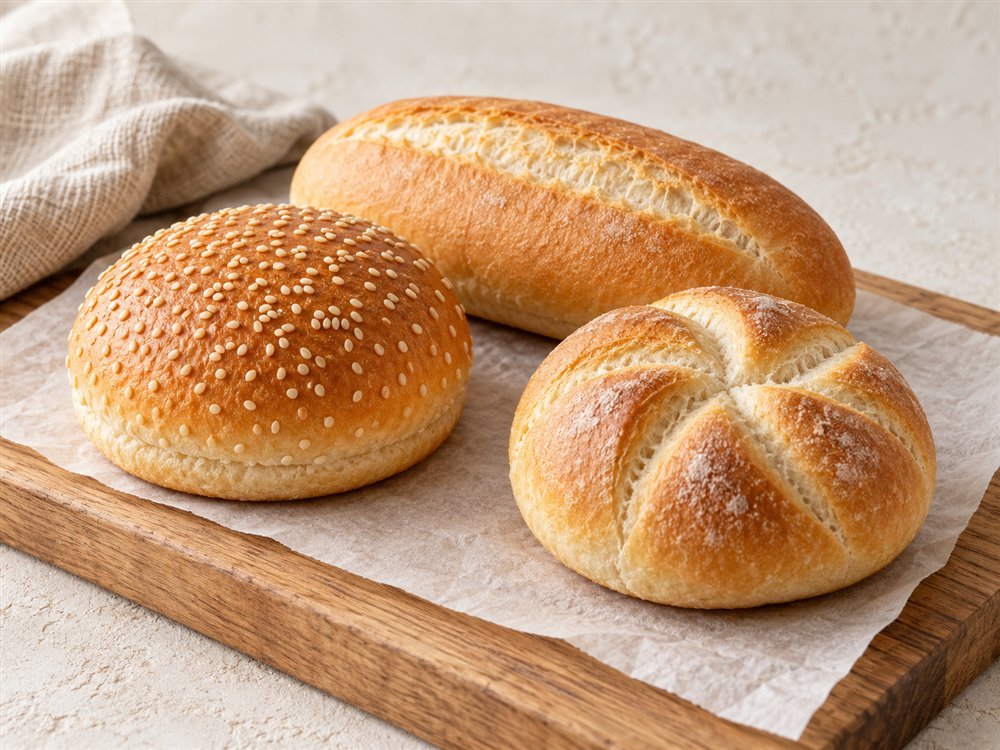 Illustrative photo of sesame burger, sub and Kaiser buns